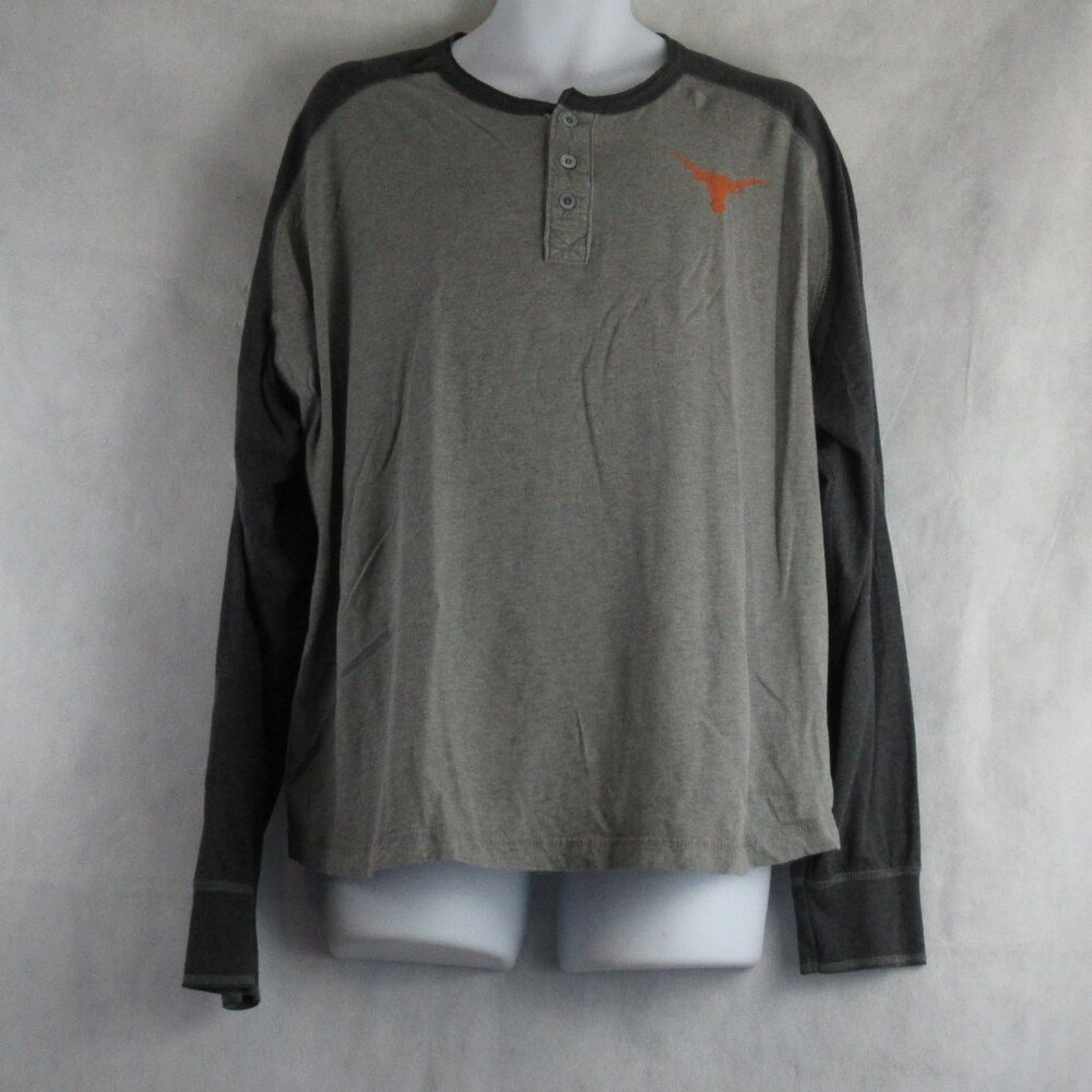 KA Knights Apparel Men's Long Sleeve Henley, Gray With Texas Longhorns Logo, 3XL